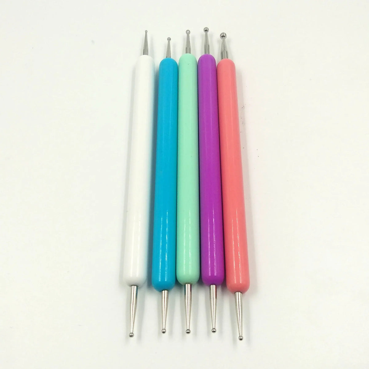 Five acrylic point line pressing pens for nail art, shown in assorted styles including black, brick red, cyan and purple HAILANG.