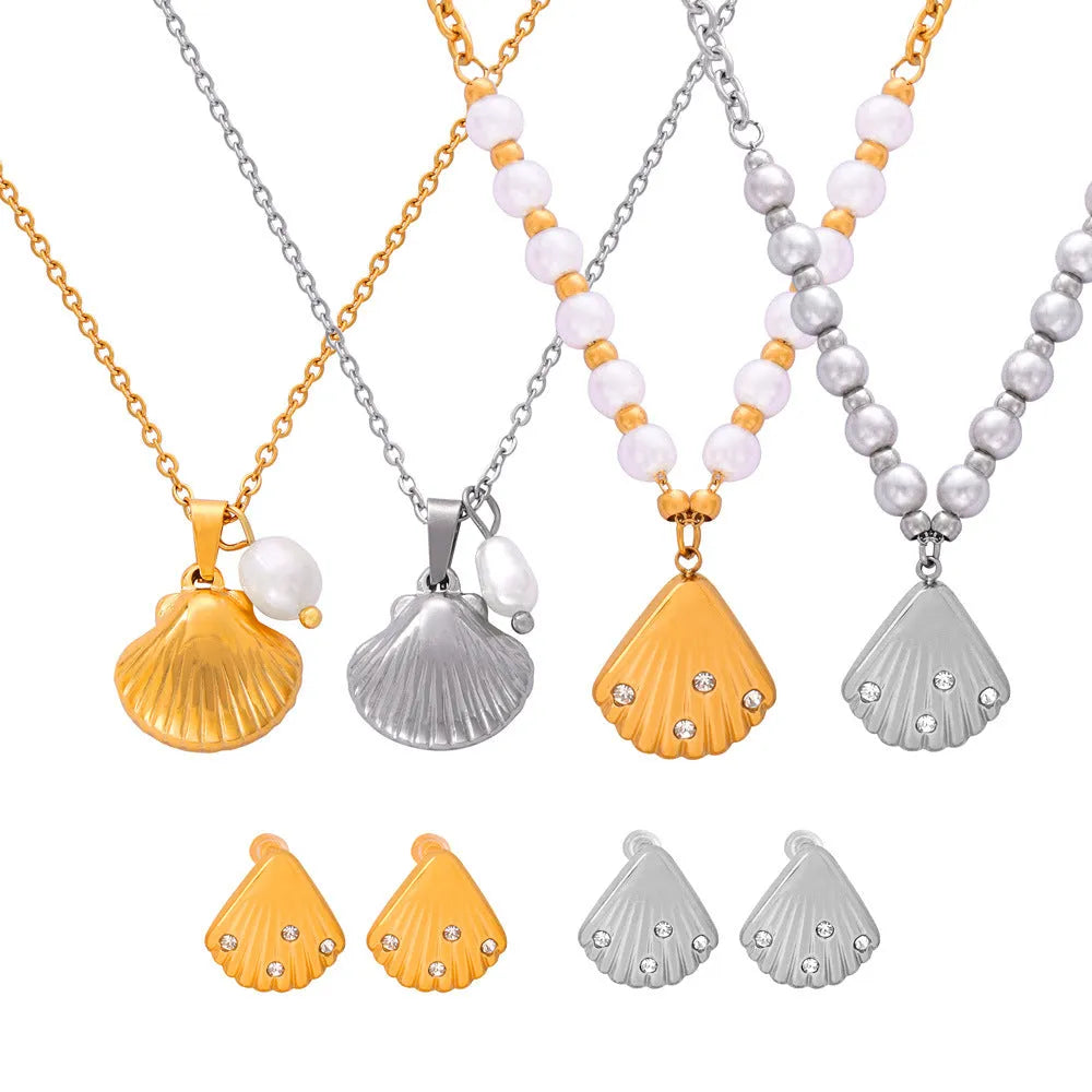 Women's titanium steel pendant necklace with freshwater pearl bead and O-shaped chain