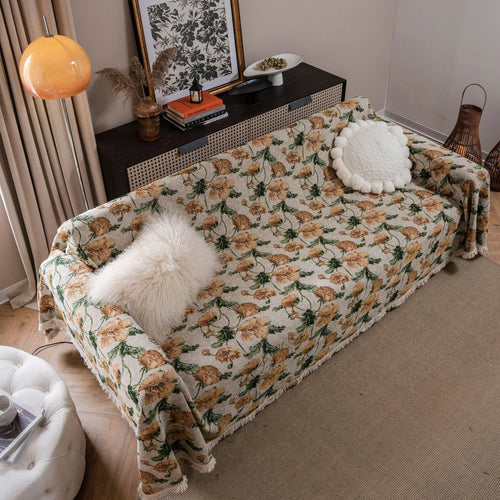 American country style jacquard sofa cover in polyester cotton fabric on a sofa.
