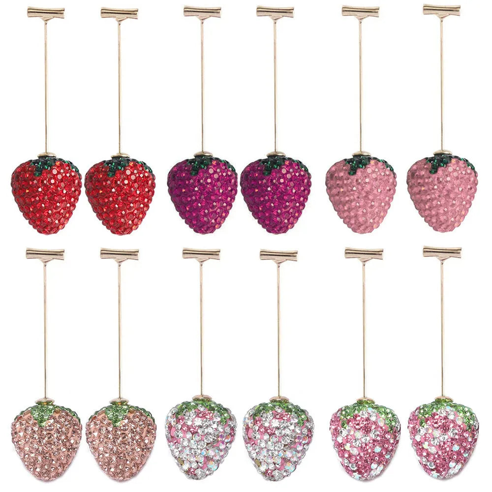 Geometric strawberry-shaped zinc alloy earrings with spot drill texture, shown in red finish with butterfly clasps.