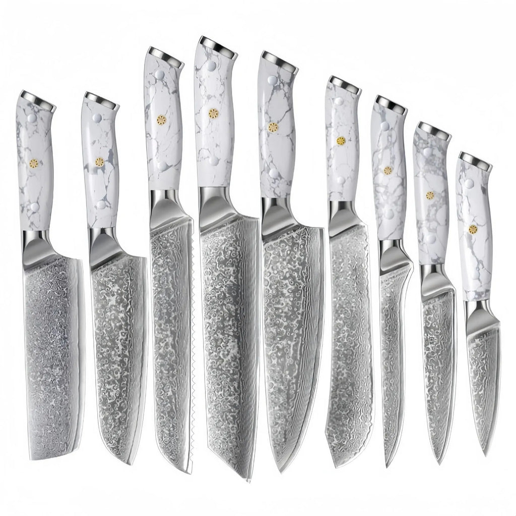 Damascus pattern VG10 steel chef knife with 21cm blade and modern handle