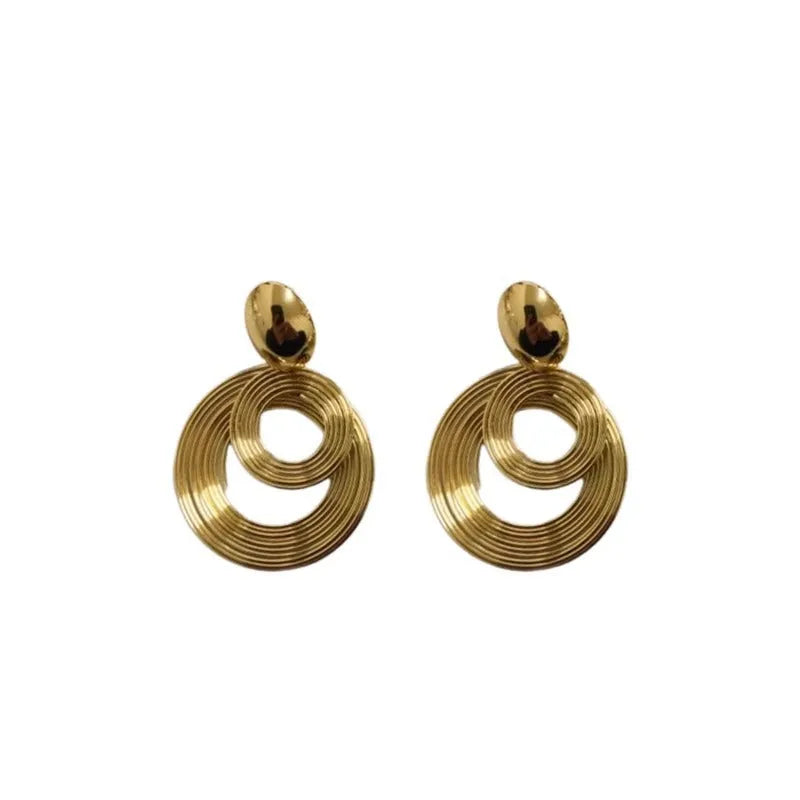 Retro circle exaggerated earrings for women gold silver alloy geometric 5.5 x 3.3 cm