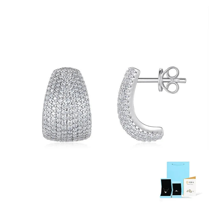 Geometric sterling silver ear studs with moissanite design in white colour