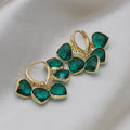 Korean style green heart ear clip earrings with dancing glass pendant and artificial gemstones