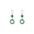 Green Chinese peace buckle earrings with geometric design and gold plating