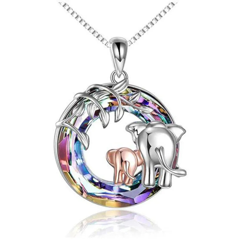 Platinum colour women's necklace with animal shapes and geometric diamond and Saturn designs