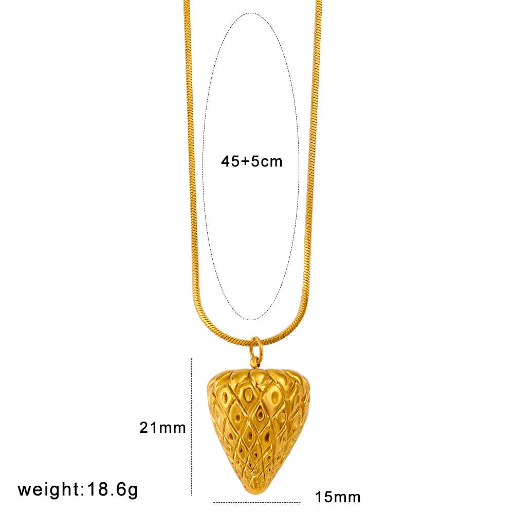 Stainless steel necklace with a detailed red apple enamel pendant on a silver chain.