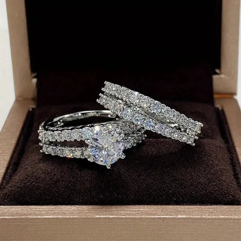 2-in-1 fully-jewelled female ring set in silver, gold, or rose gold colour on size chart