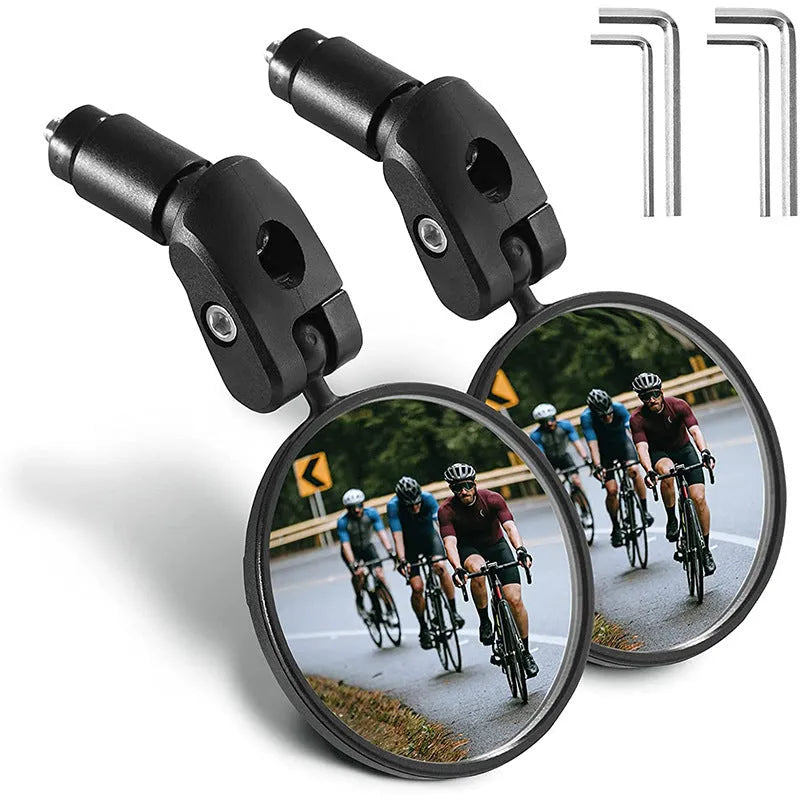 Foldable convex bicycle rearview mirror with ABS housing for mountain and highway use, single or 2 pack