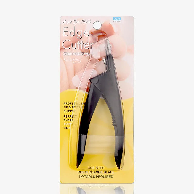 Stainless steel French U-shaped nail art scissors in black, titanium, or silver finish.
