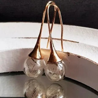 Transparent glass dandelion earrings with 16mm ball and French hook in silver finish