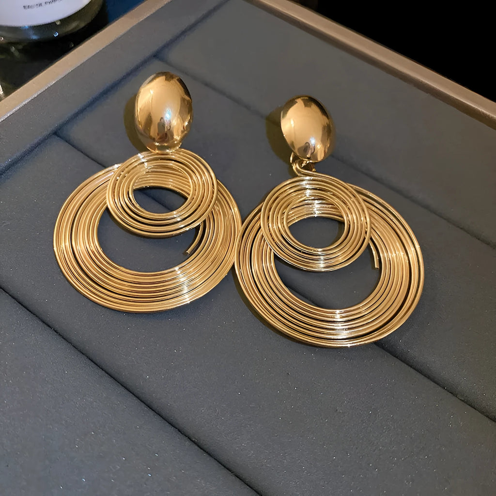 Retro circle exaggerated earrings for women gold silver alloy geometric 5.5 x 3.3 cm