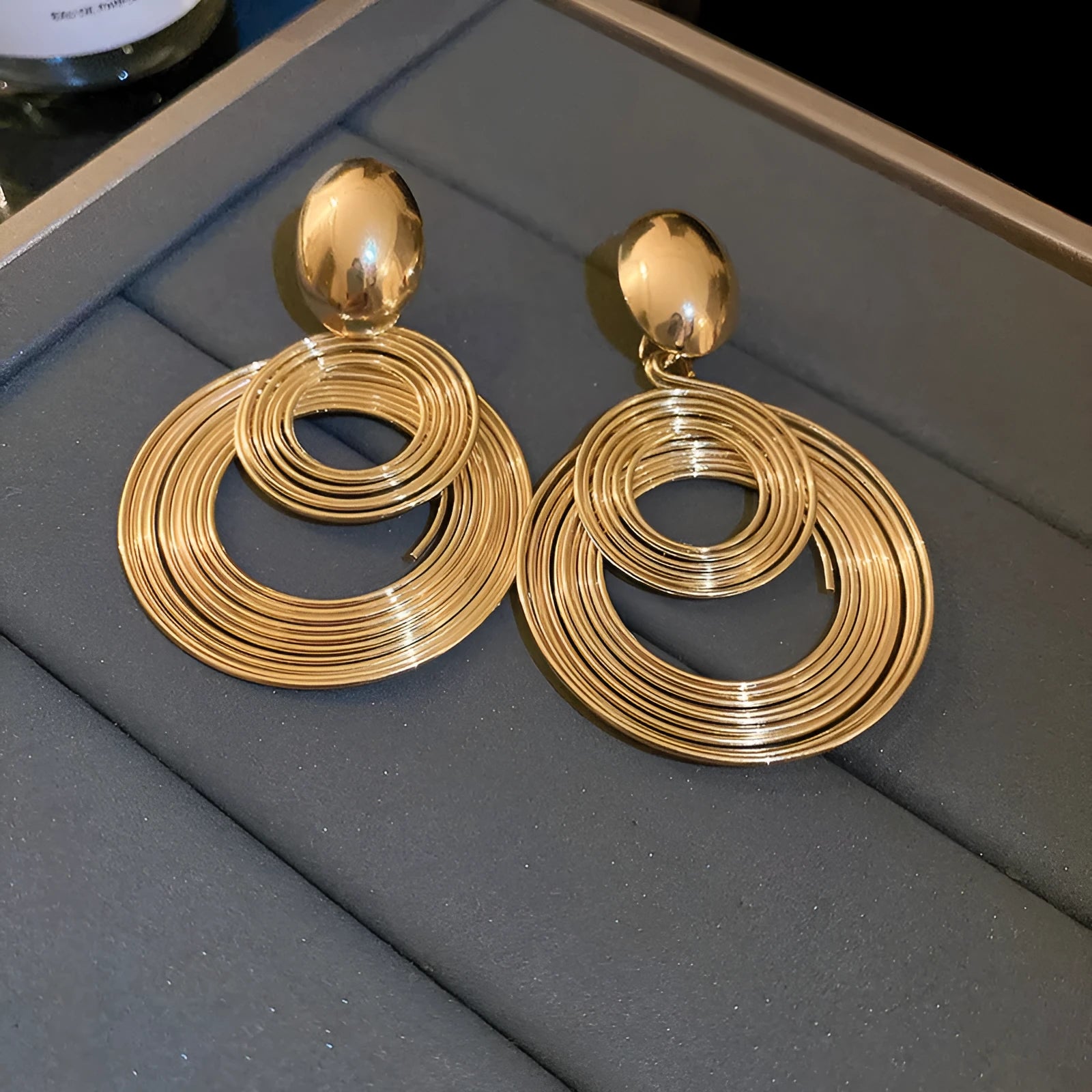 Retro circle exaggerated earrings for women gold silver alloy geometric 5.5 x 3.3 cm