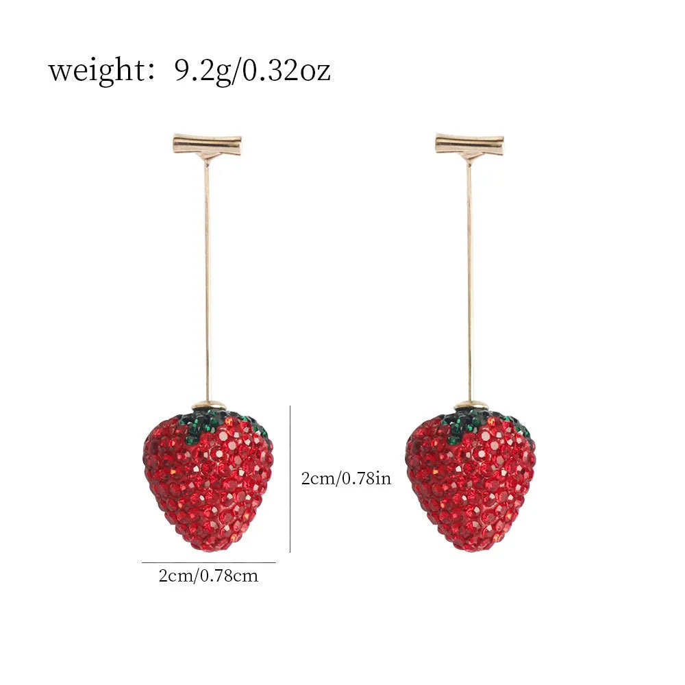 Geometric strawberry-shaped zinc alloy earrings with spot drill texture, shown in red finish with butterfly clasps.