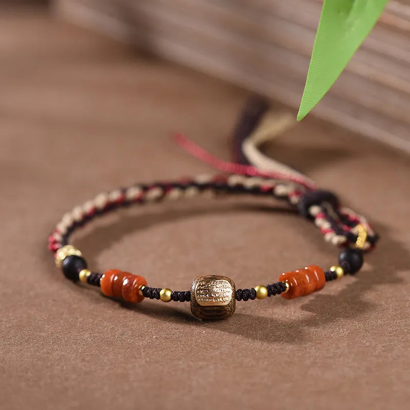 Hand-woven ethnic watch band in flexible wire with Hongfei Ebony and Lapis Lazuli colour options