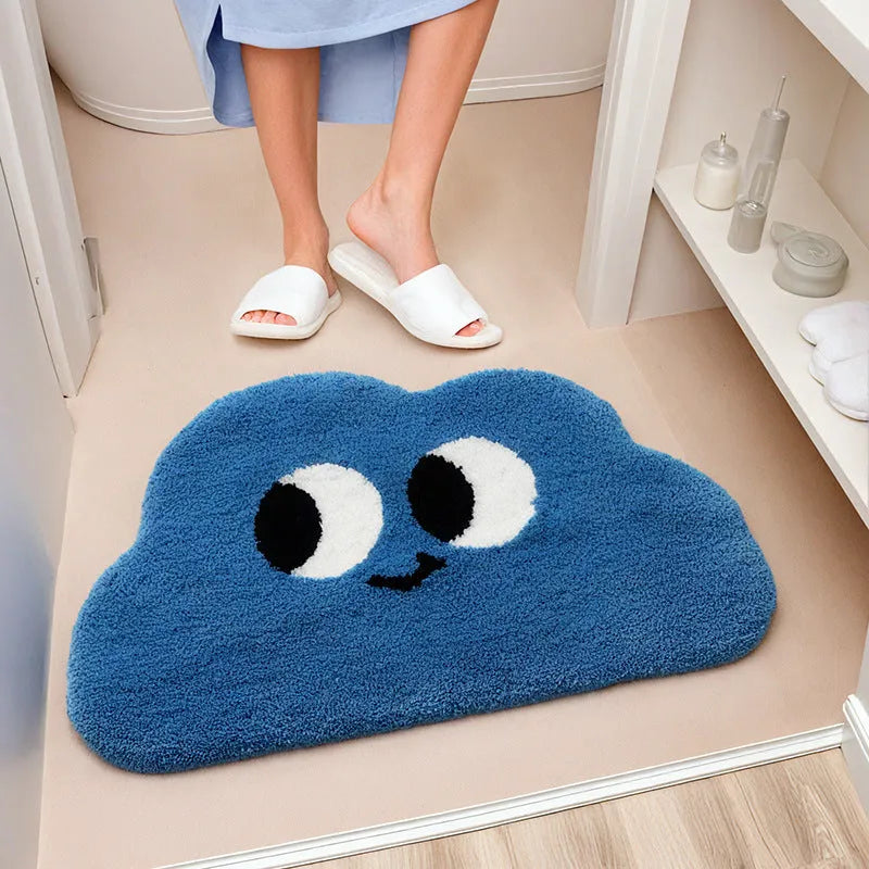 Cartoon anime print bathroom floor mat in soft polyester fibre, shown in green colour.