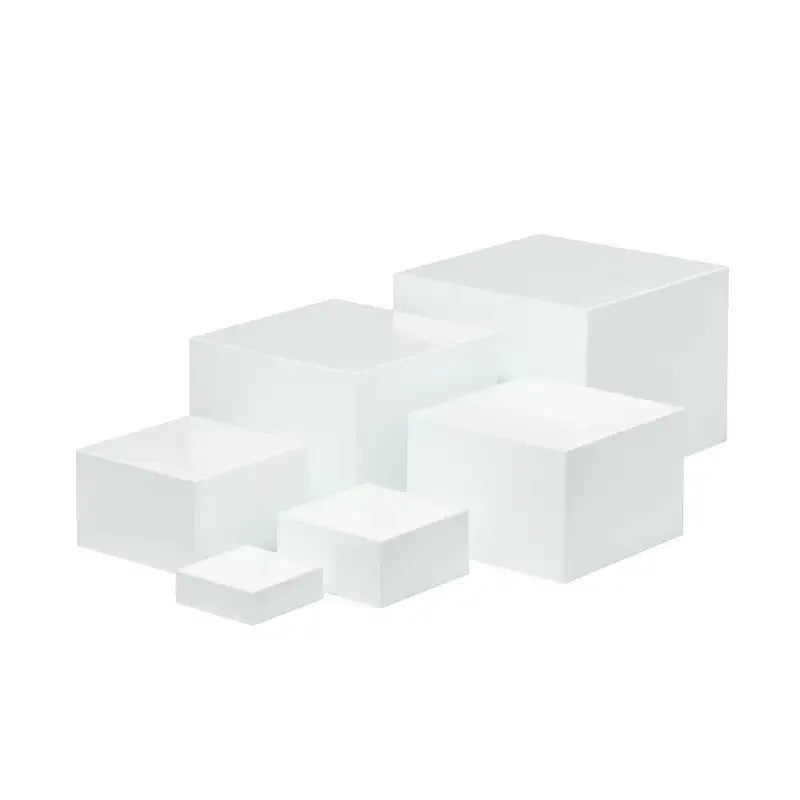 White plastic cube dessert display stand six-piece set for cake and pastry presentation