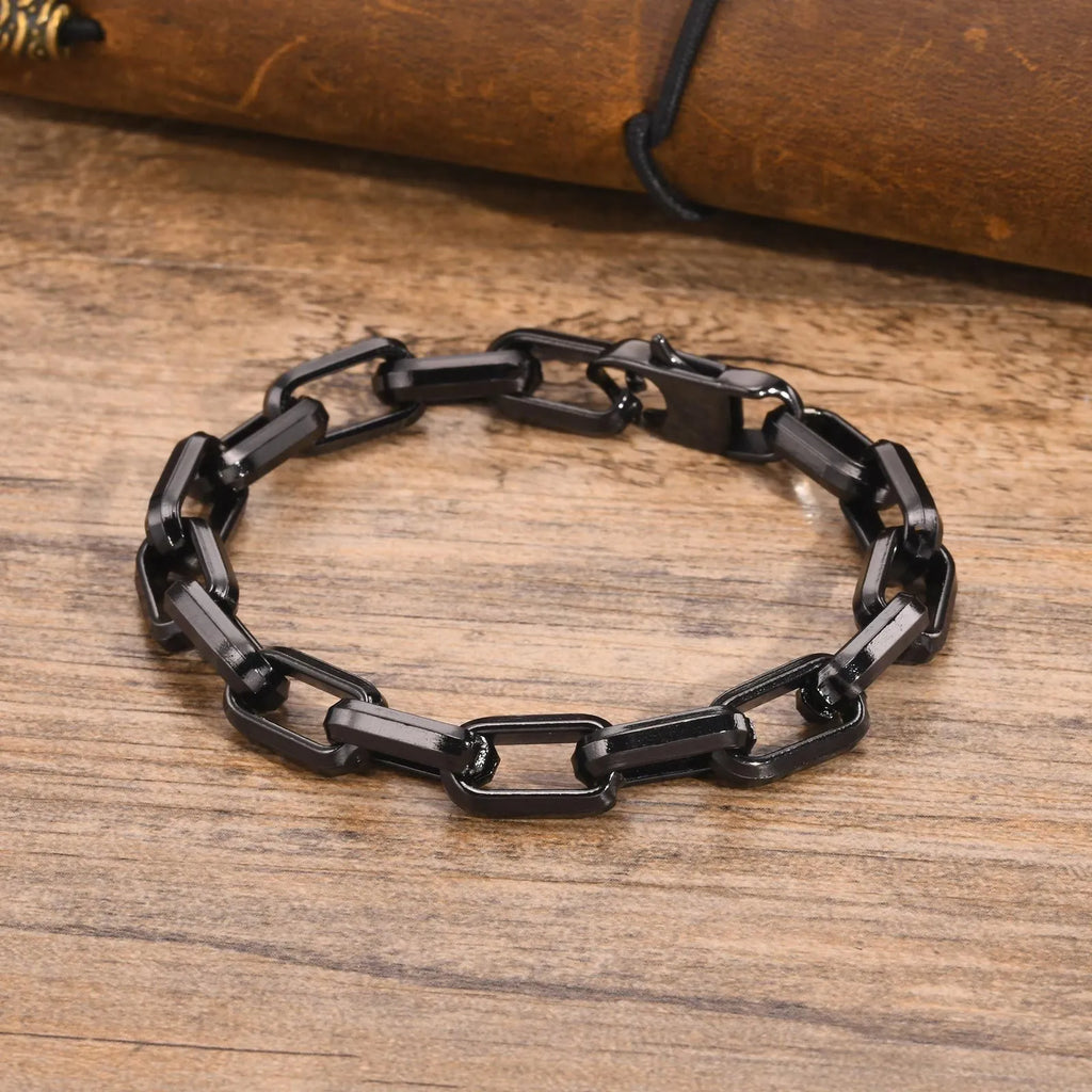 Simple square chain stainless steel bracelet for men in gold colour.