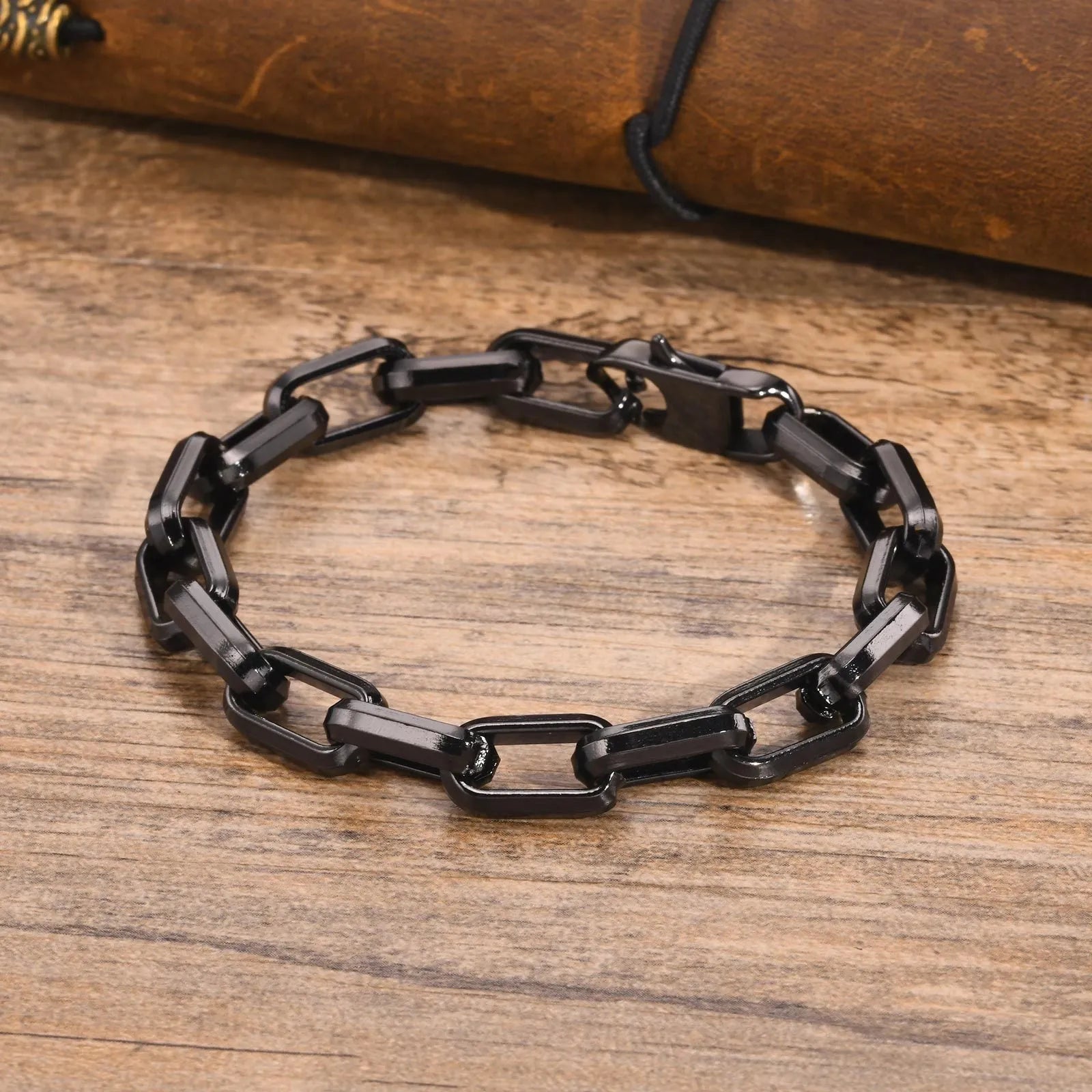 Simple square chain stainless steel bracelet for men in gold colour.