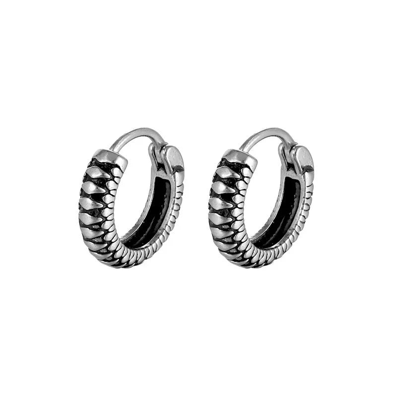 Geometric round titanium steel earrings with retro twist design and silver stripes