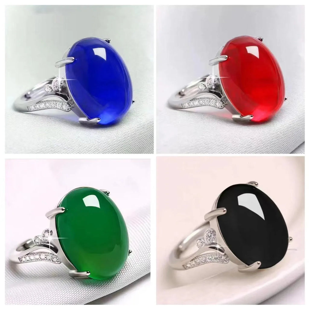 Natural sapphire ring with adjustable opening and geometric ethnic design in five colour options