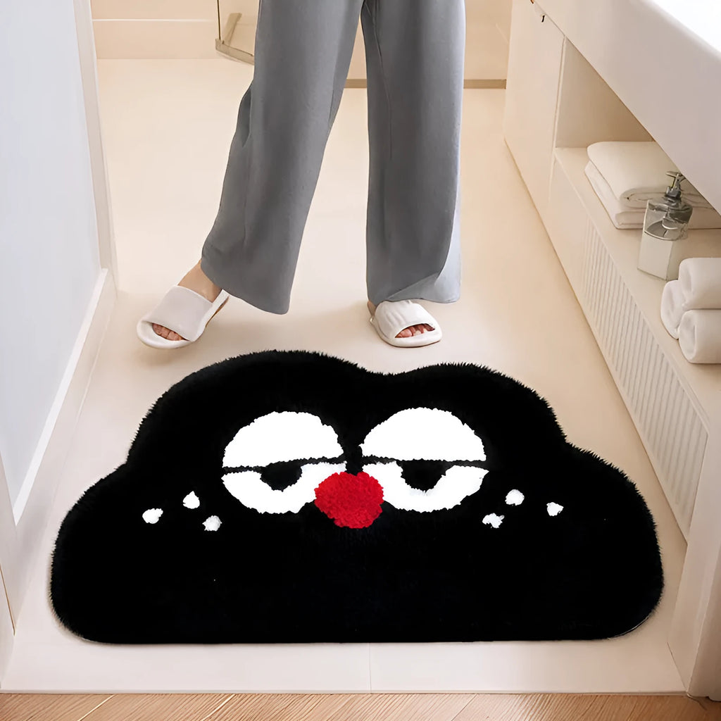 Cartoon anime print bathroom floor mat in soft polyester fibre, shown in green colour.