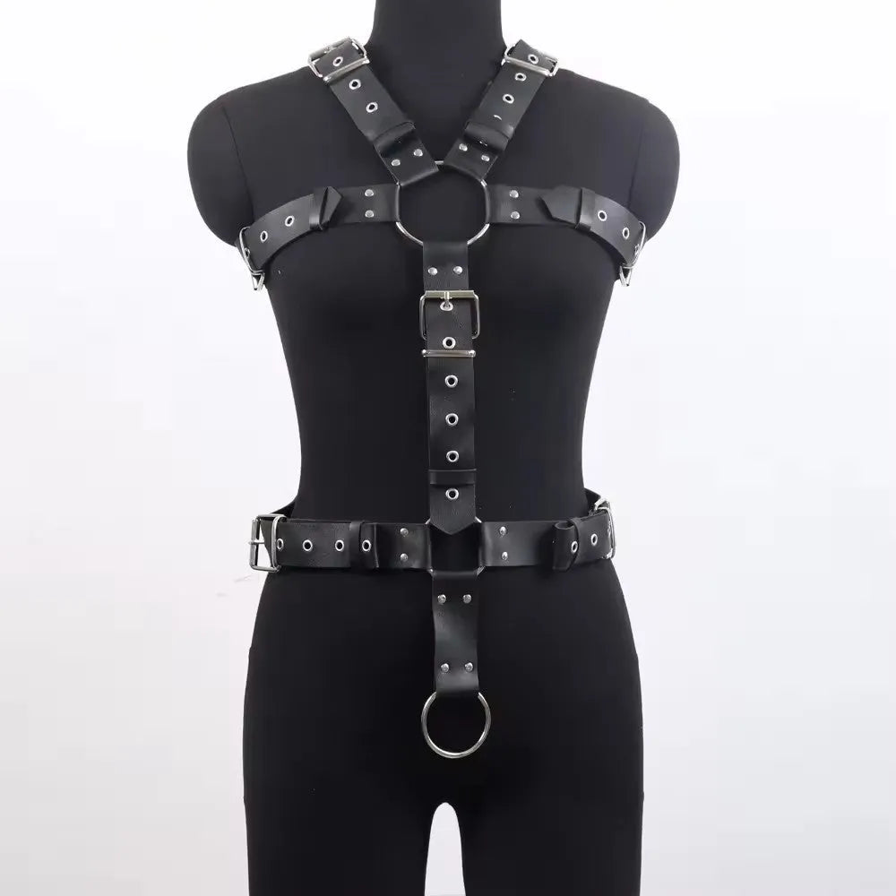 Black imitation leather waist trainer shapewear belt with pin buckle on a mannequin.
