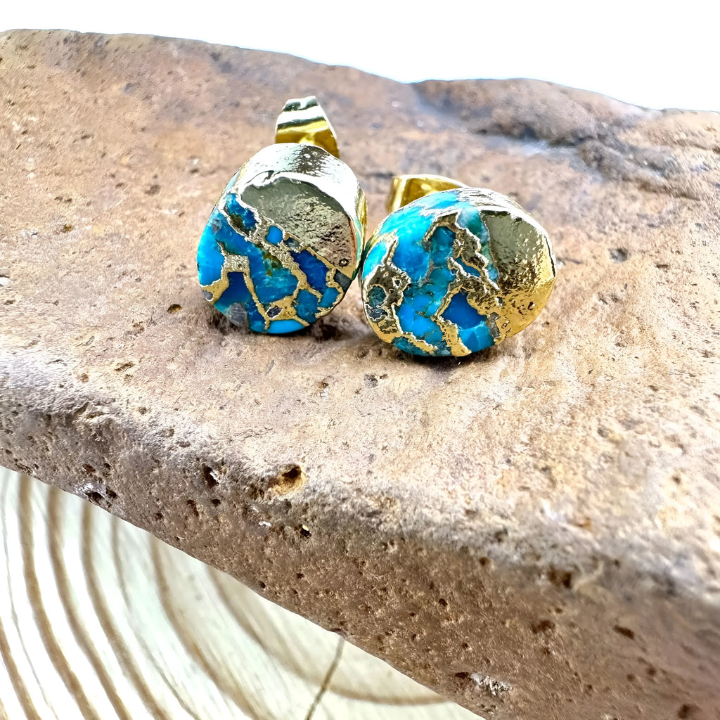 Natural stone bohemian style stud earrings with irregular shape and simple design