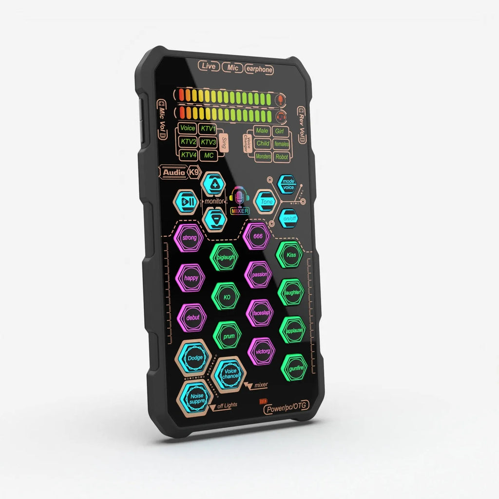 K9 outdoor mobile live streaming sound card suit in black with wired connection