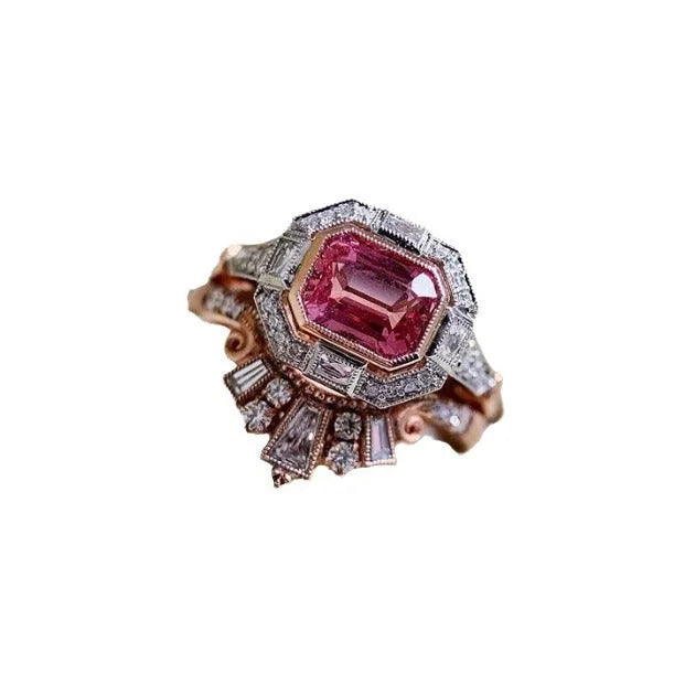 Rose gold geometric women's fashion ring with a European and American retro design style.