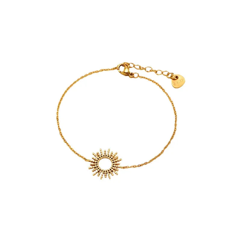 Sunflower Series women's gold necklace and bracelet set with geometric chain design.