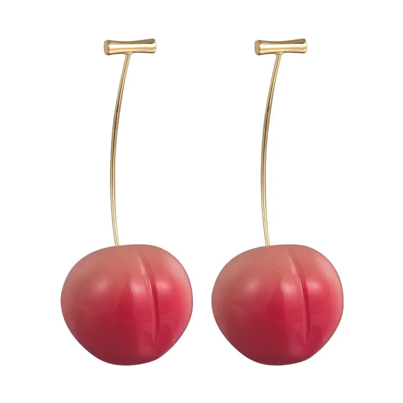 A pair of peach-shaped stud earrings in coloured acrylic, shown in small and large sizes.