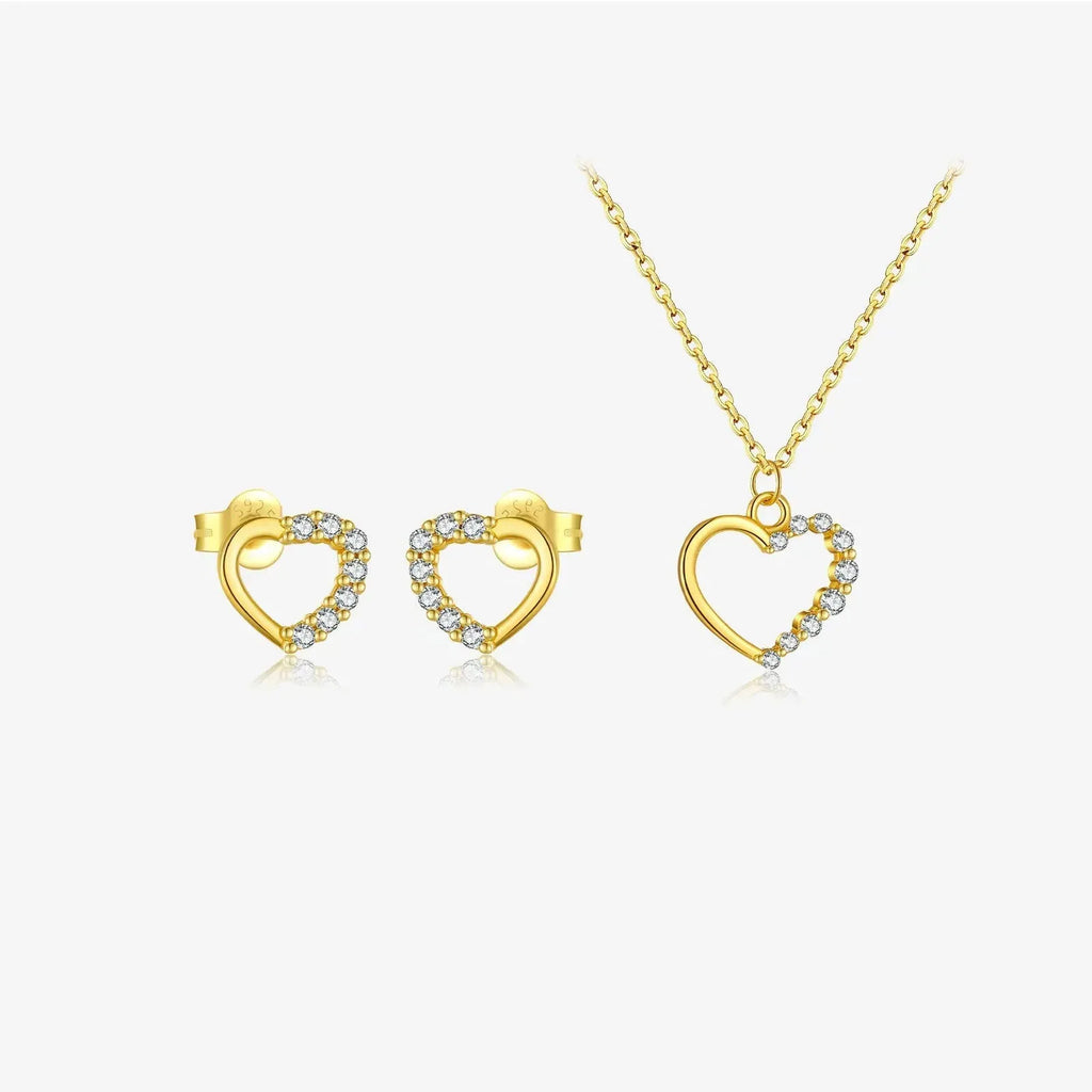 S925 sterling silver hollow heart pendant necklace with regular chain, available in white gold or 18K gold finish.
