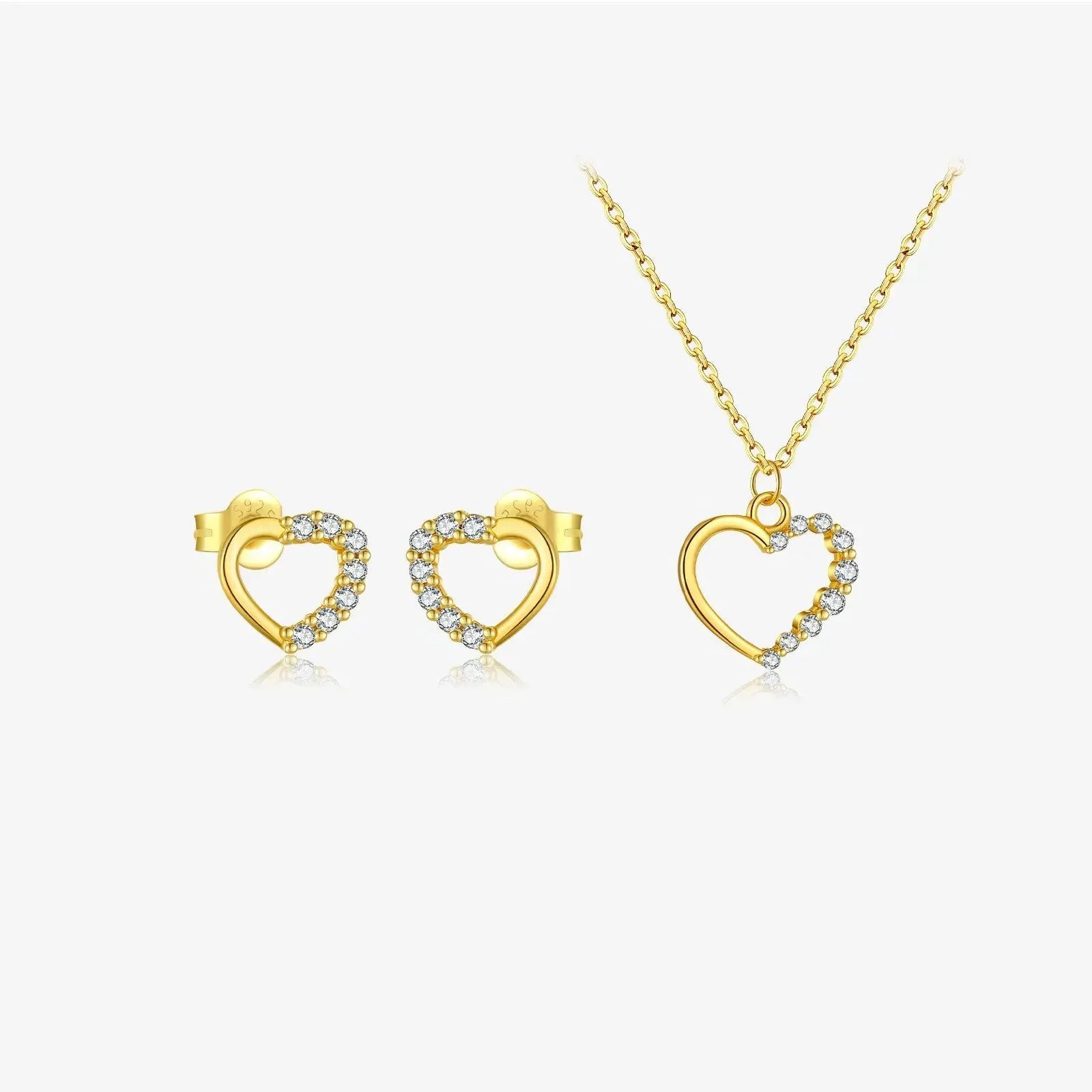 S925 sterling silver hollow heart pendant necklace with regular chain, available in white gold or 18K gold finish.