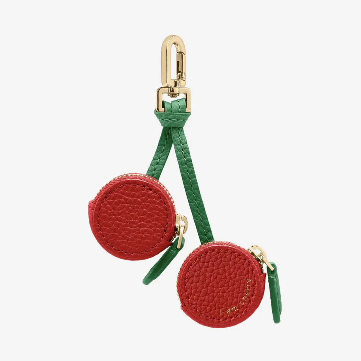 Mini coin bag keychain in cherry red, blueberry blue and orange colours with leather attachment