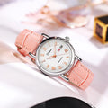 Women's automatic watch with 12mm case on stainless steel or leather strap, white or black dial