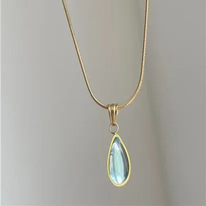 Retro blue and green water drop necklace with mixed gem pendant on snake bones chain