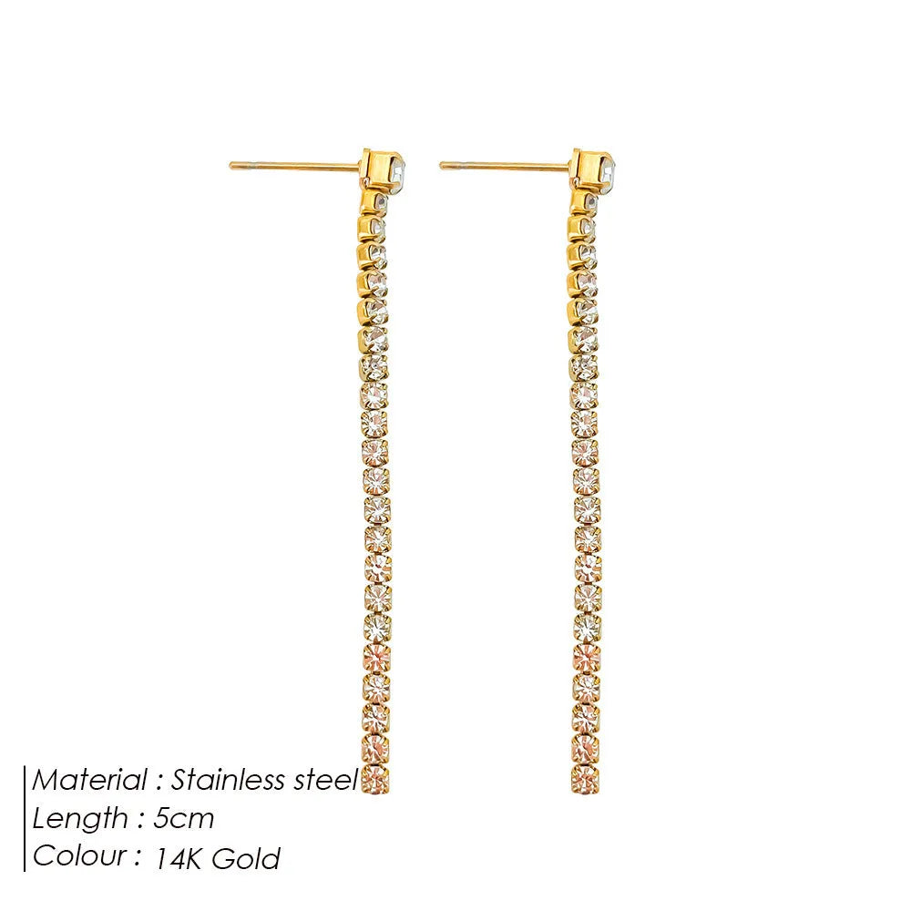 Simple geometric zircon earrings for women in gold or steel colours with Chinese style linear elements