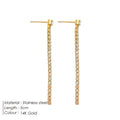 Simple geometric zircon earrings for women in gold or steel colours with Chinese style linear elements