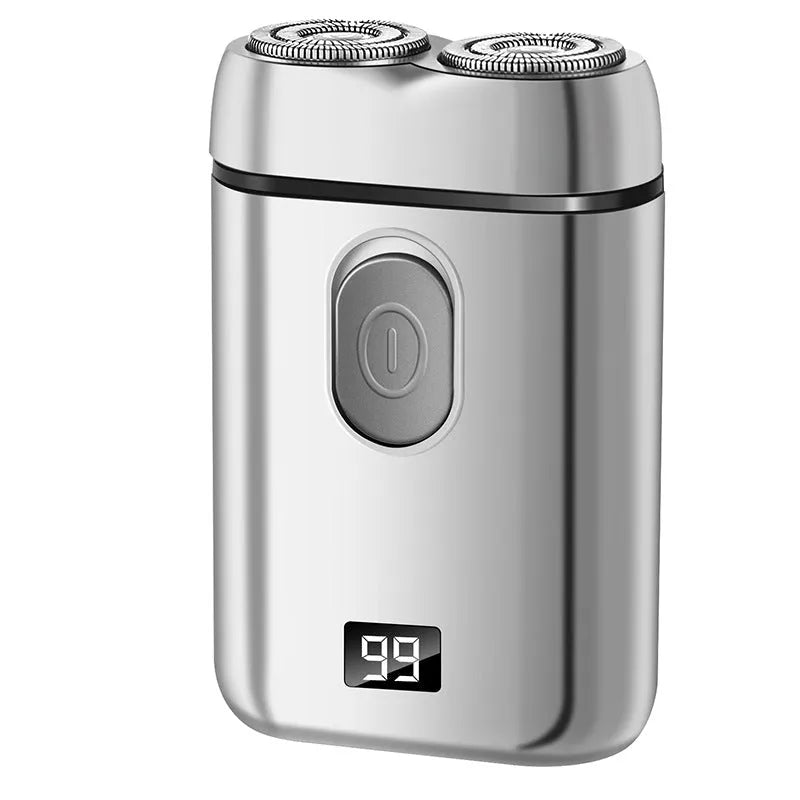 Rechargeable electric shaver with floating cutter heads in black, silver, and LCD black colour options