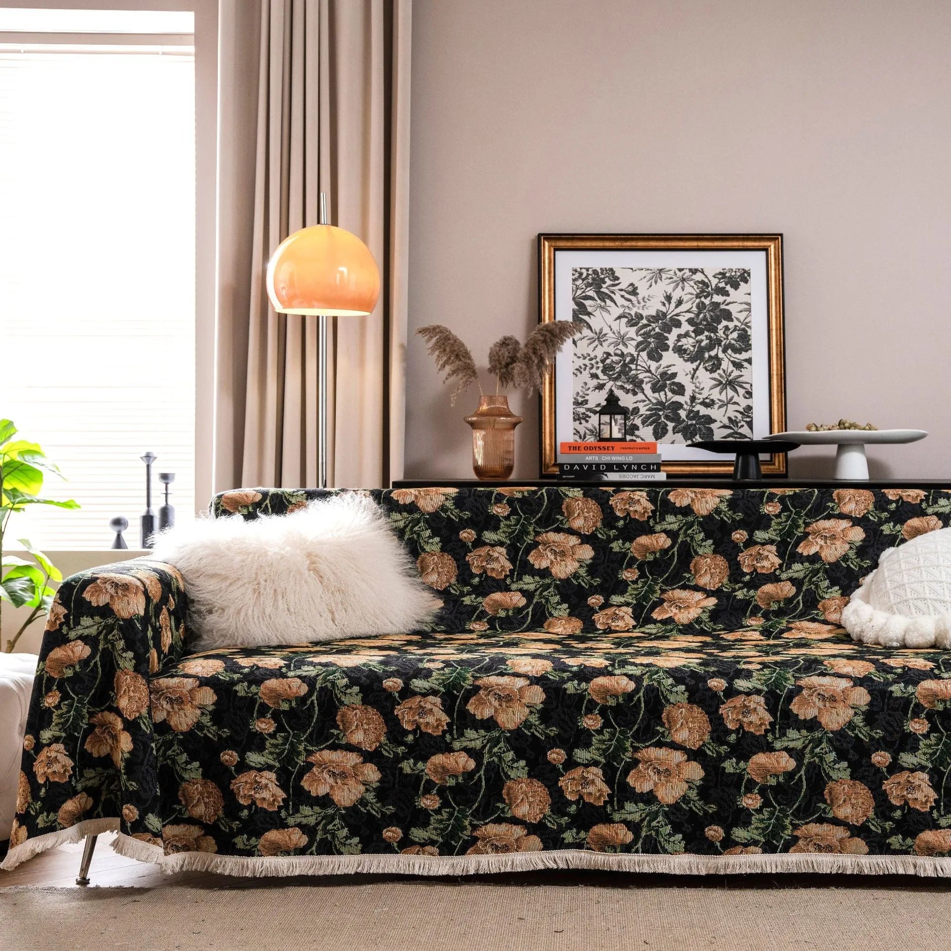 American country style jacquard sofa cover in polyester cotton fabric on a sofa.