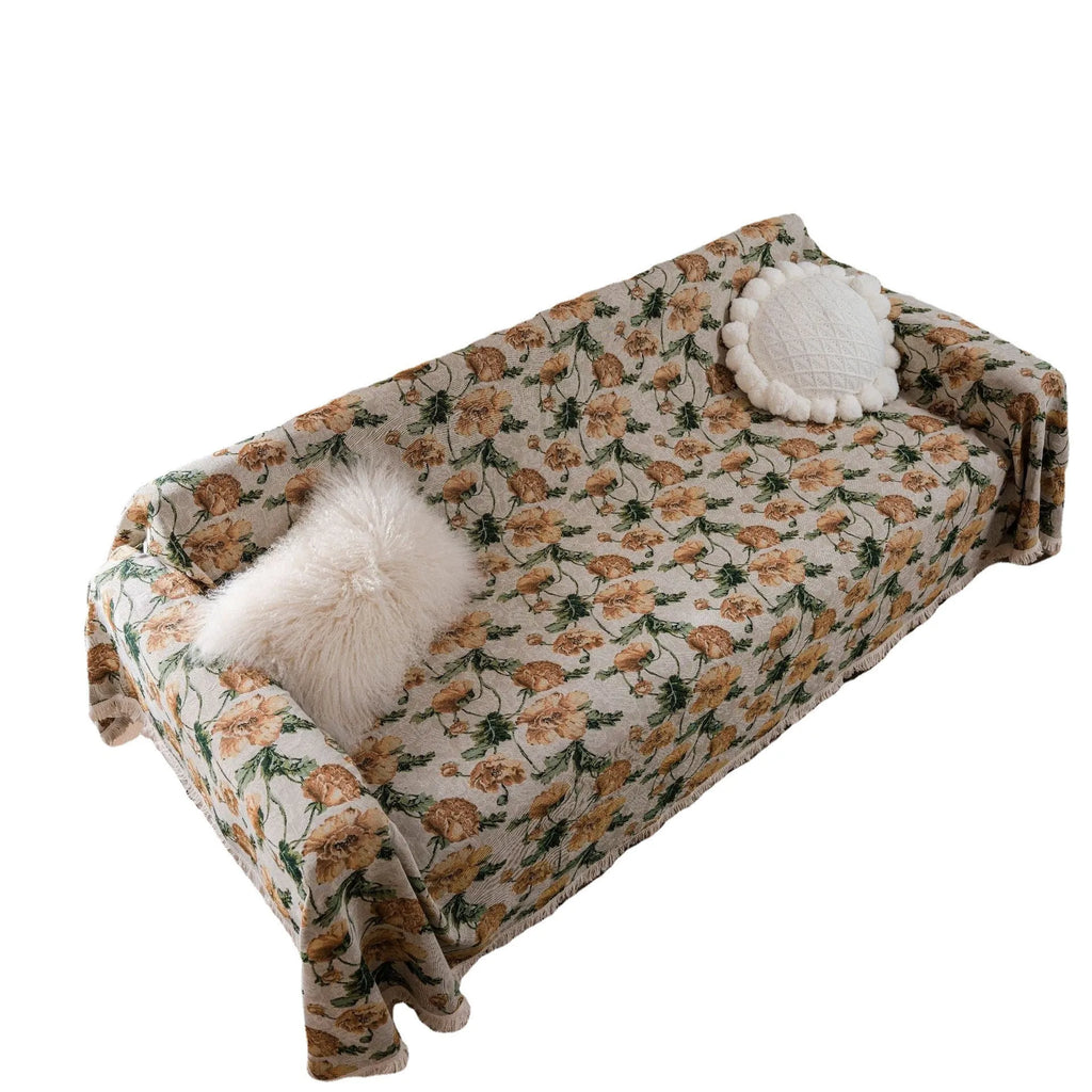American country style jacquard sofa cover in polyester cotton fabric on a sofa.