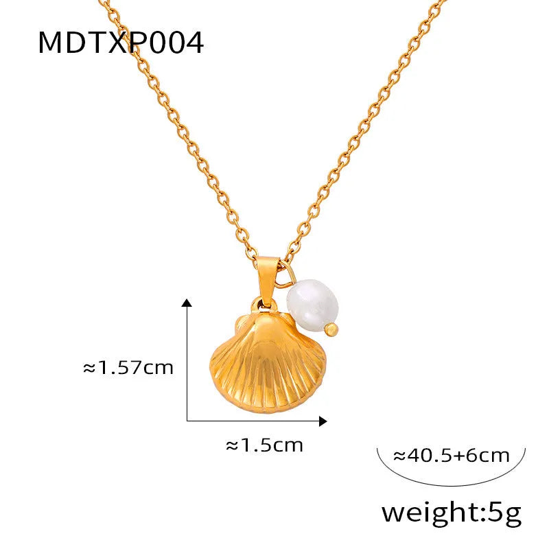 Women's titanium steel pendant necklace with freshwater pearl bead and O-shaped chain