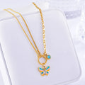 Gold titanium steel butterfly necklace and bracelet set with colourful epoxy pendants on snake bones chains