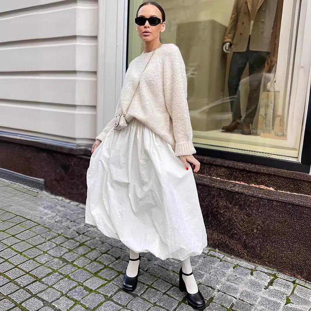 Women's solid colour cotton long skirt in white or black option