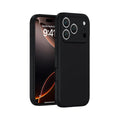 Simple solid colour liquid silicone phone case in antique white, fitted on an iPhone 17, showing shockproof and anti-fingerprint finish