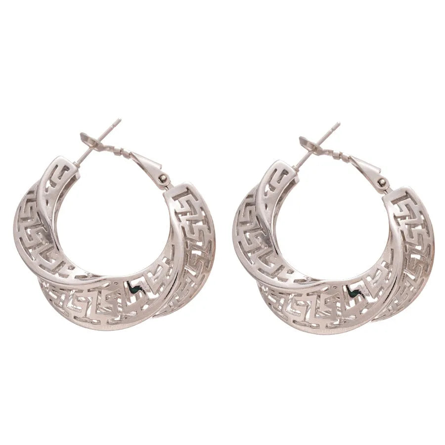 Gold and silver twisted round hollow geometric copper stud earrings for women