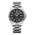Men's silver case business watch with stainless steel strap and luminous quartz movement