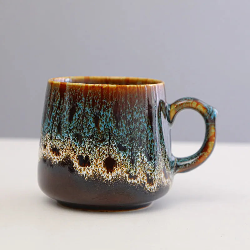 Large capacity retro style coffee mug measuring 8.5cm tall with 8cm diameter in mild luxury design
