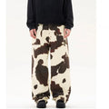 Men's casual trousers with retro cows pattern, straight-leg cut, and button fly opening